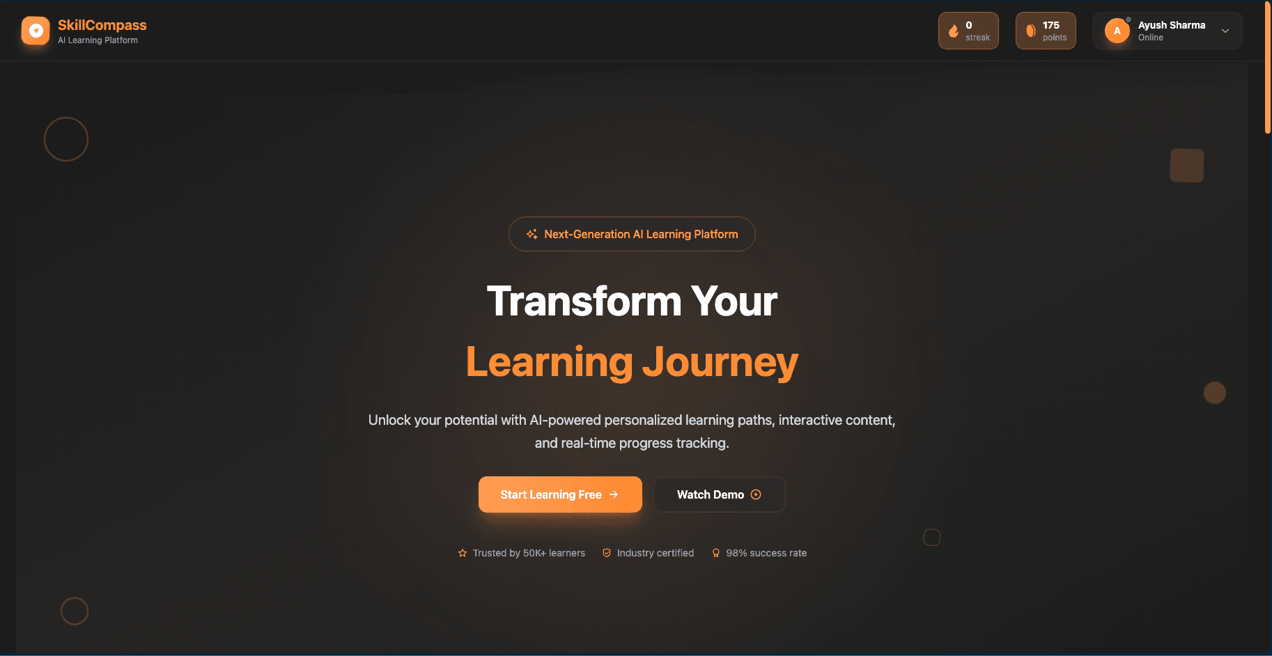 SkillCompass - Unlock your potential with AI-powered personalized learning paths, interactive content, and real-time progress tracking.