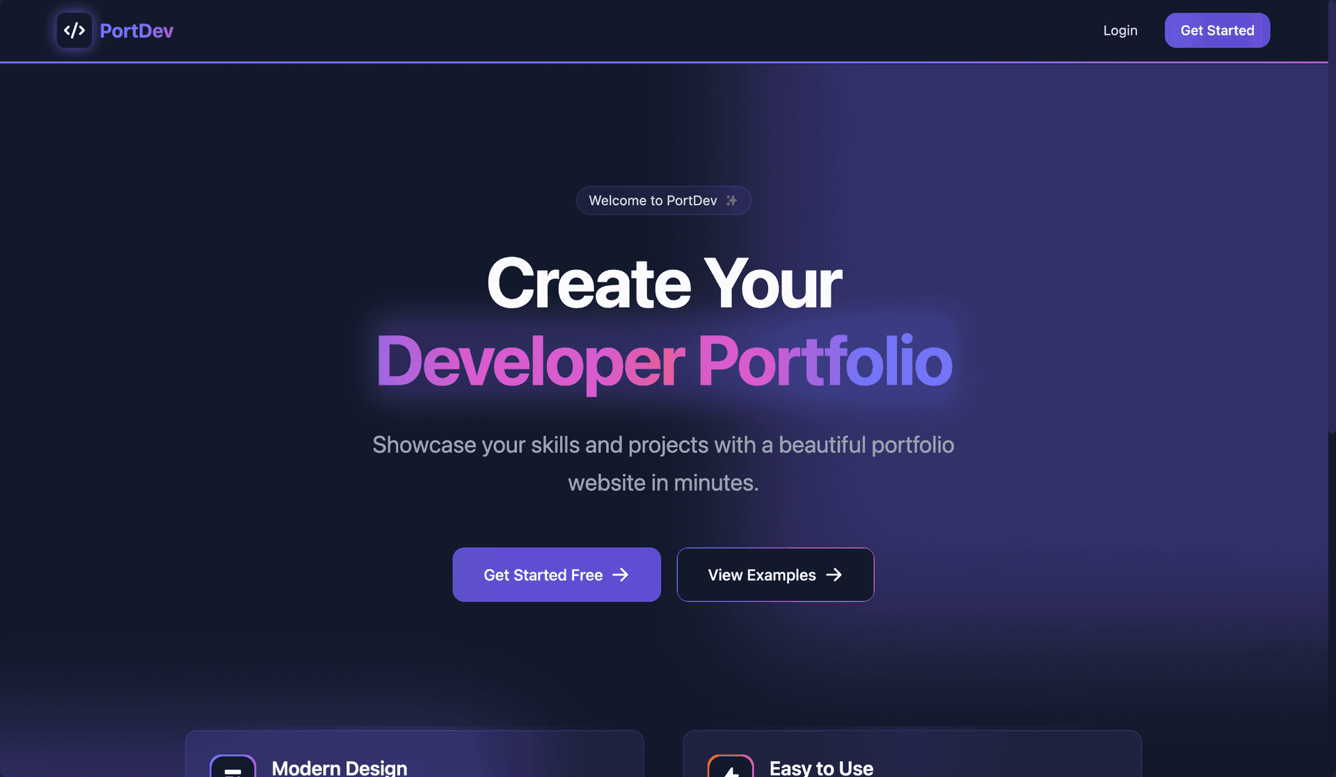 PortDev - Create Devloper Portfolio in Minutes.