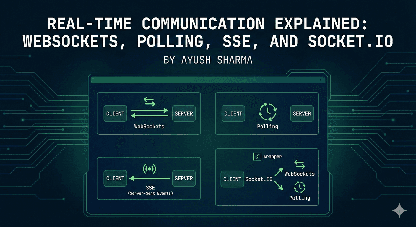 Real-Time Communication Explained: WebSockets, Polling, SSE, and Socket.IO - Blog article cover