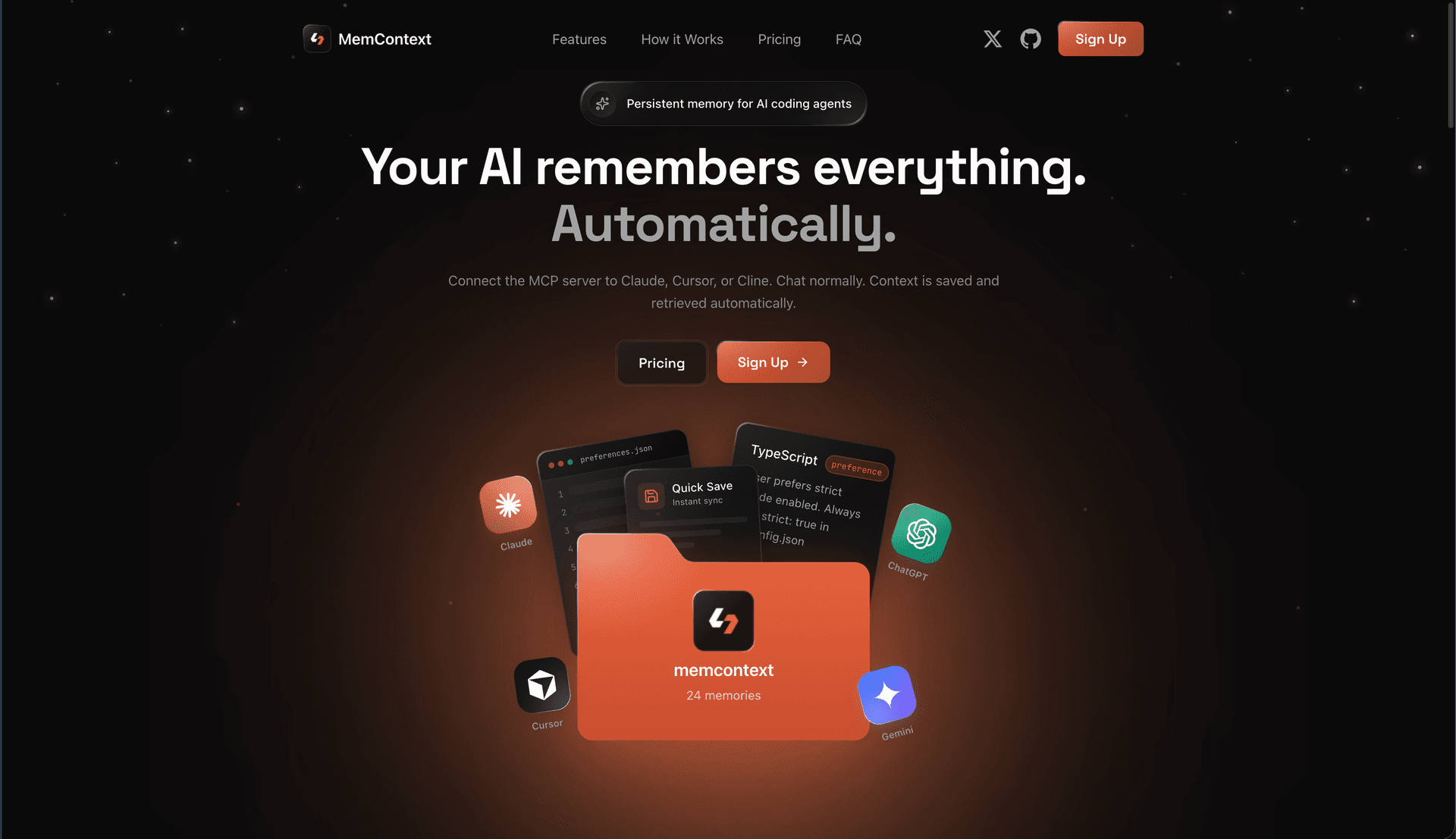 MemContext - Persistent memory layer for AI coding agents — save once, retrieve forever across all sessions.